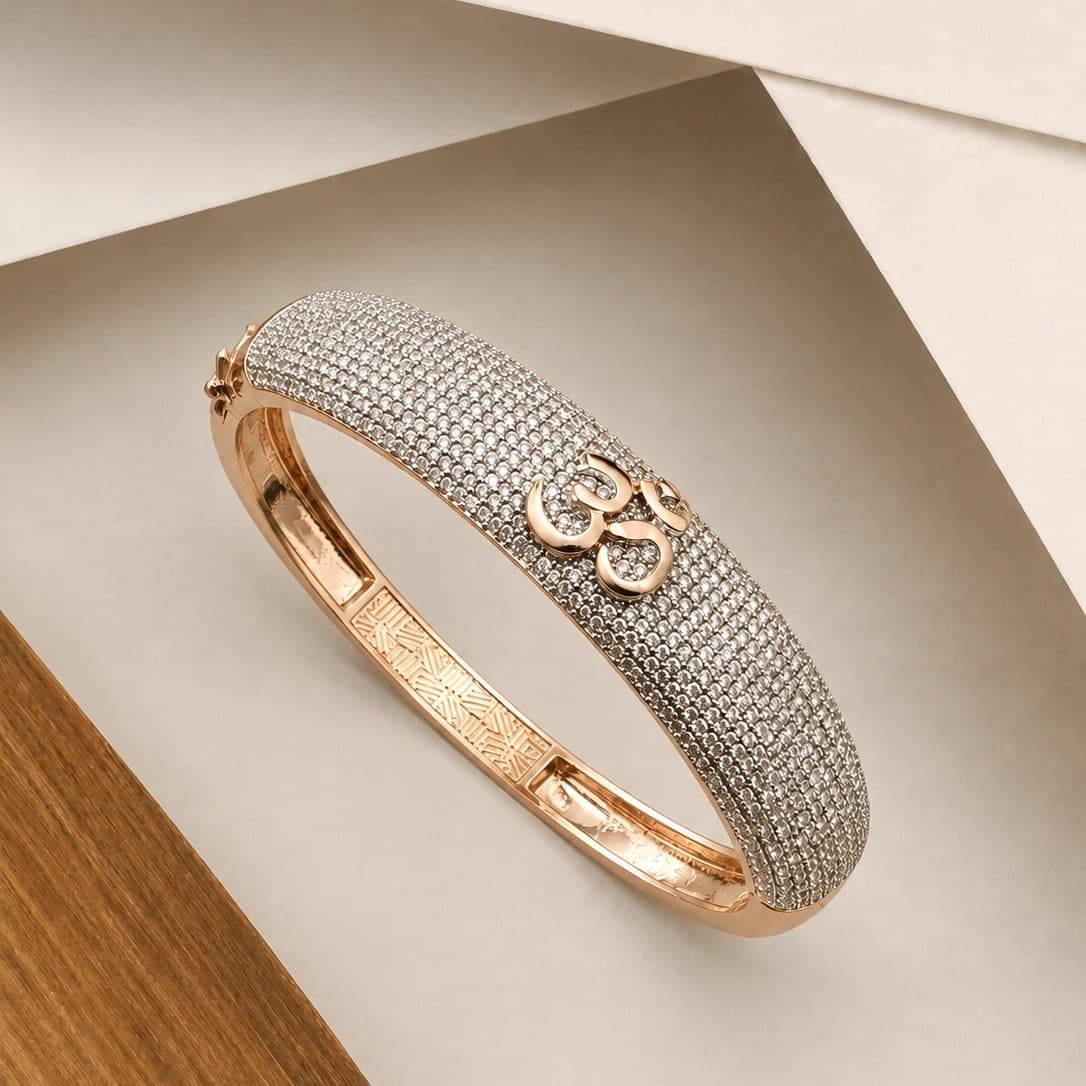 Premium Rose Gold Om Crystal Men's Kada - photo 2