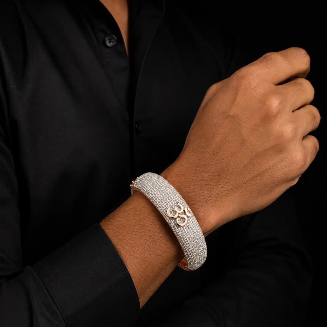 Premium Rose Gold Om Crystal Men's Kada - photo 3