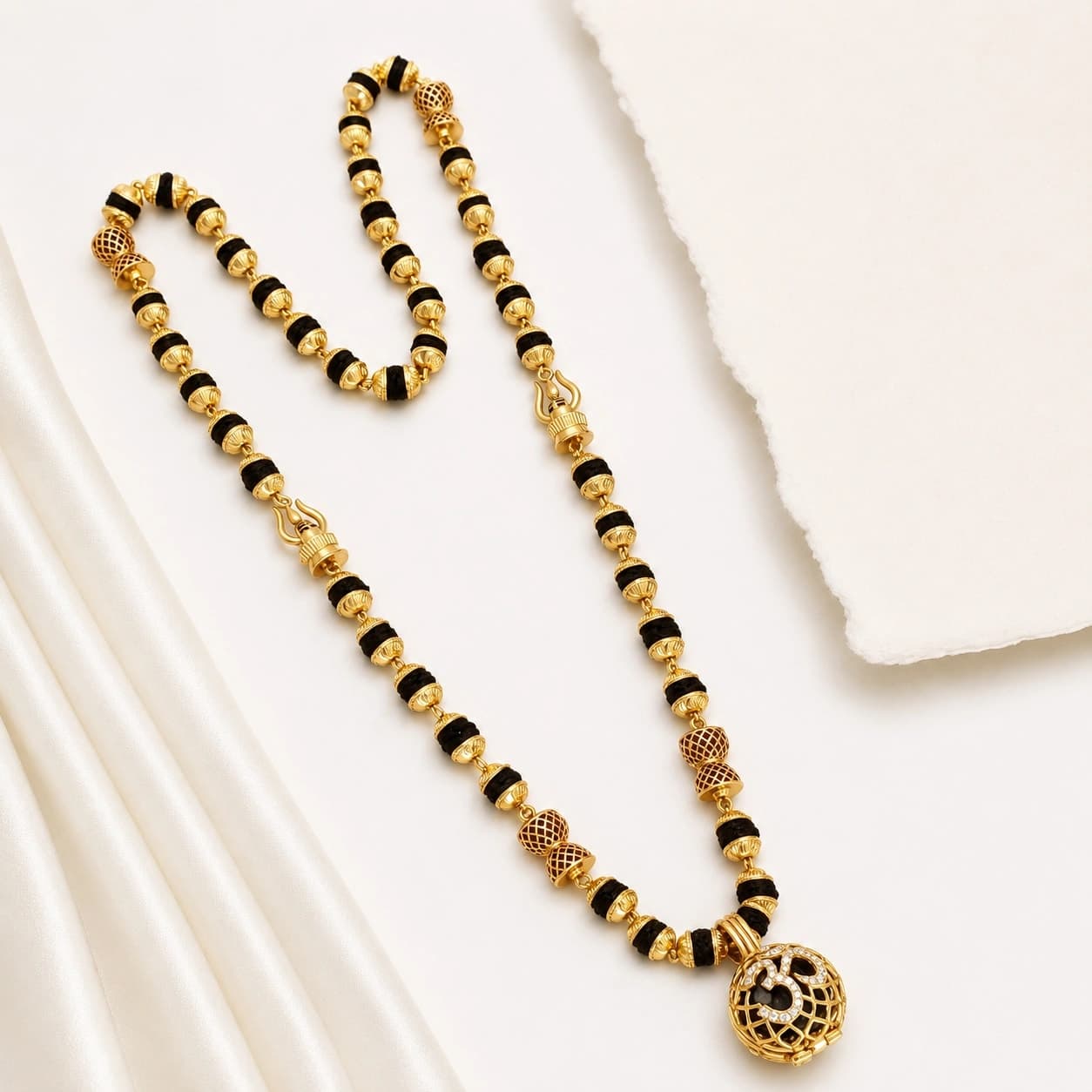 Premium Direct Gold Brass Om Pendant Rudraksha Mala