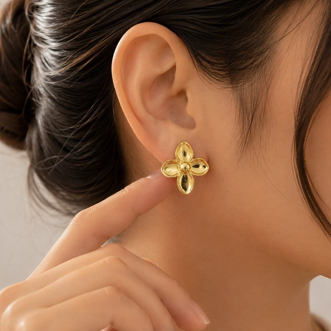Golden Four Petal Flower Earrings