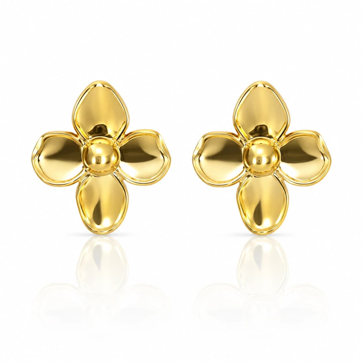 Golden Four Petal Flower Earrings - photo 2