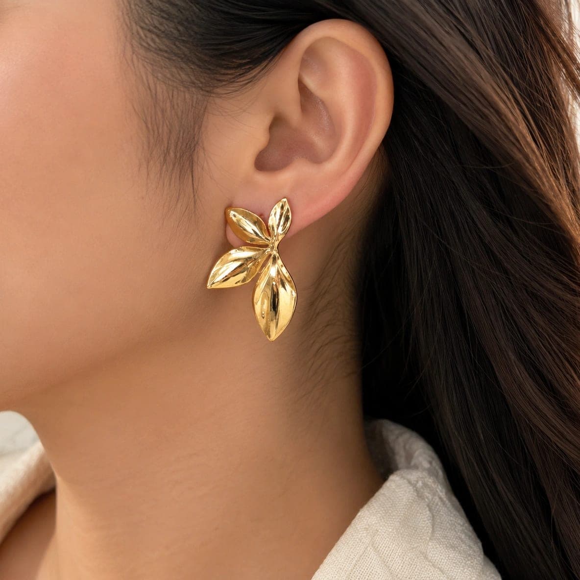 Golden Leaf Cluster Drop Earrings