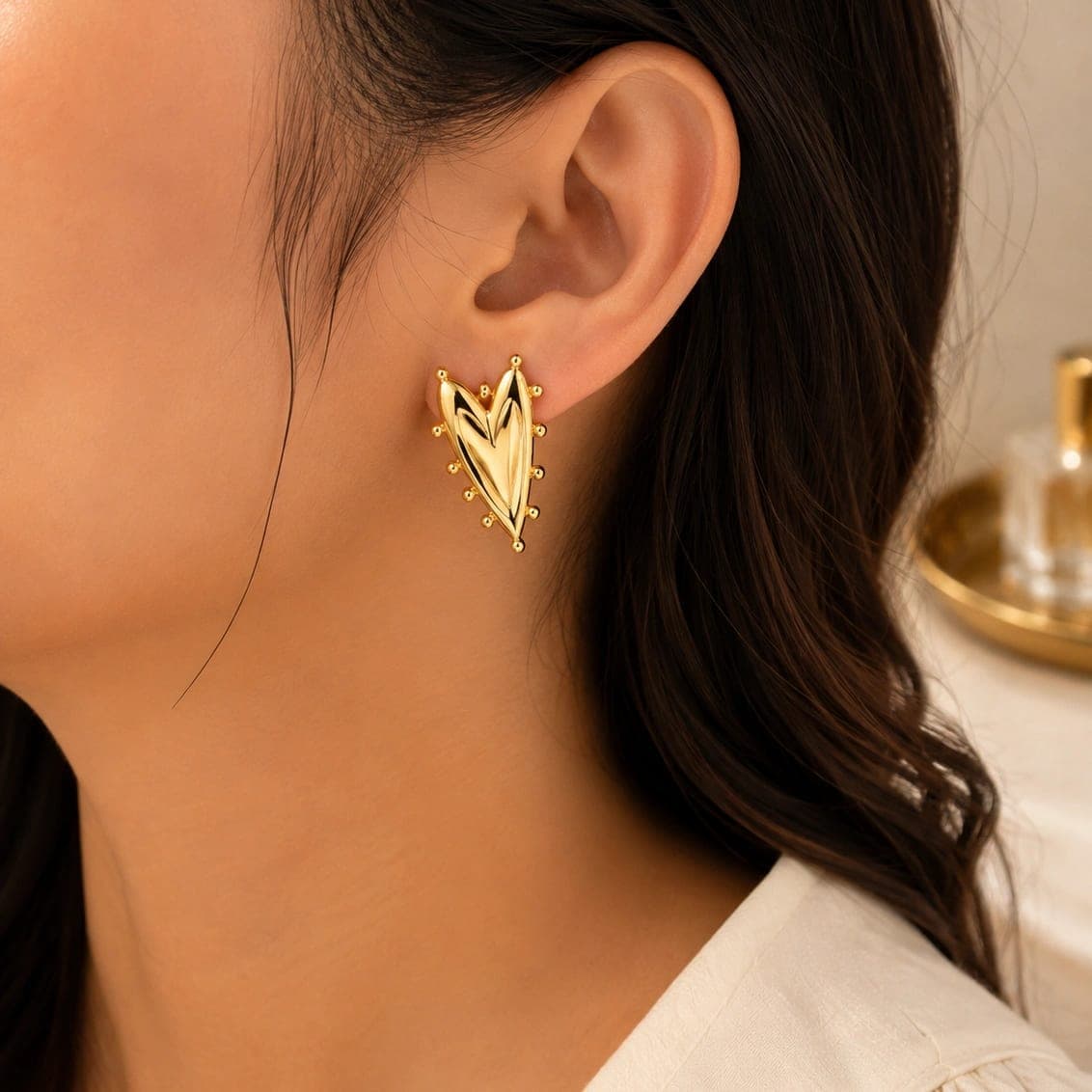 Golden Sculpted Leaf Stud Earrings