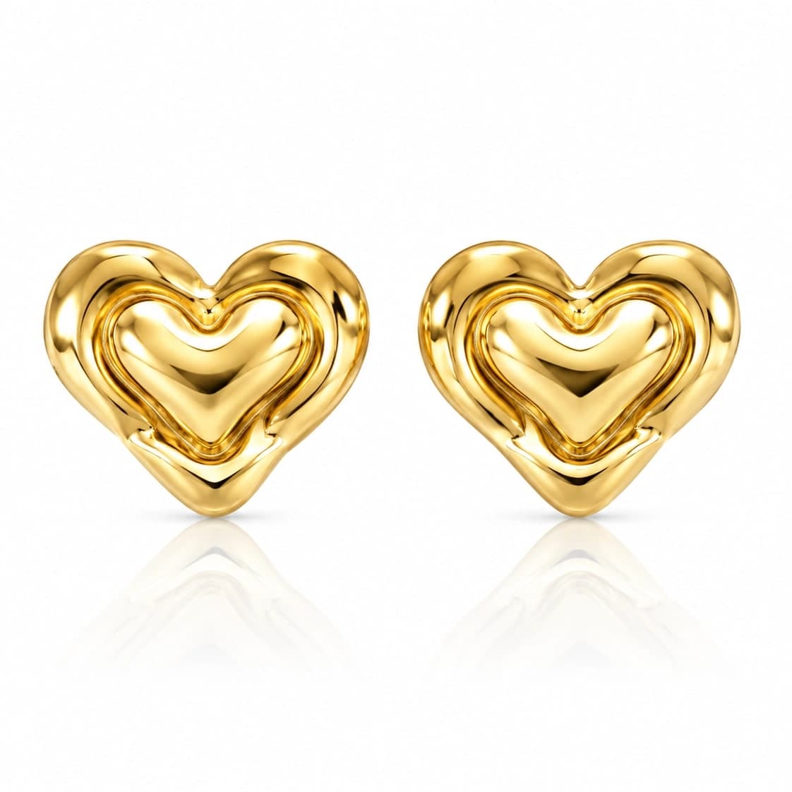 Polished Golden Puffy Heart Stud Earrings - photo 2