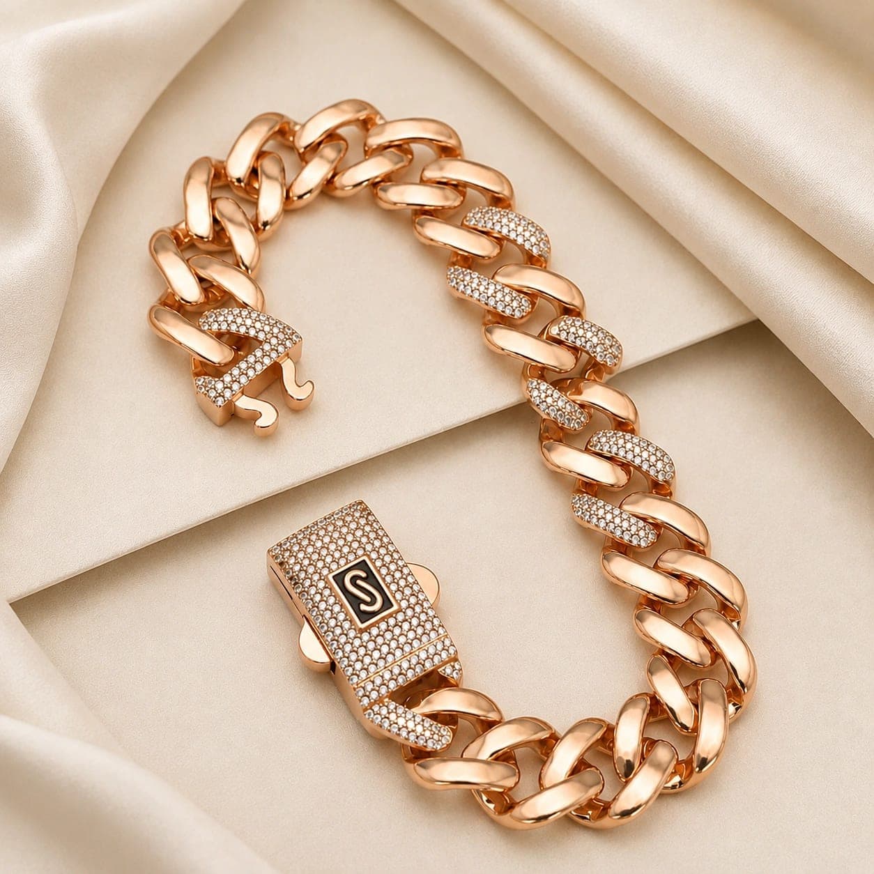 Rose Gold Premium Curb Chain Men's Bracelet - photo 2