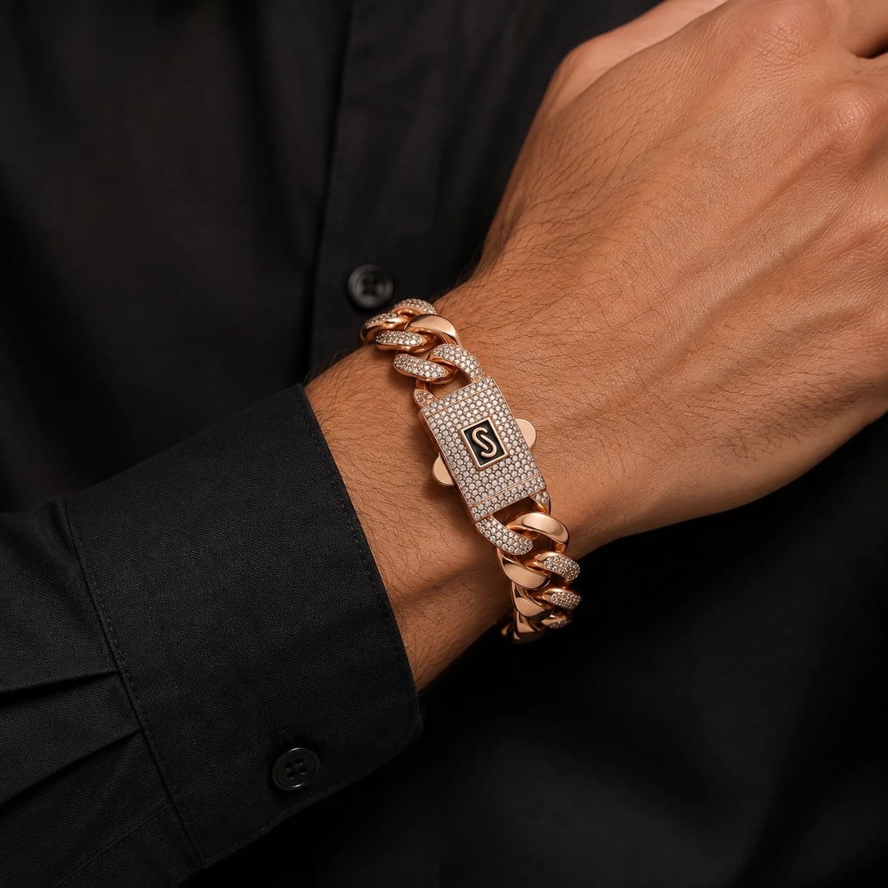 Rose Gold Premium Curb Chain Men's Bracelet - photo 4