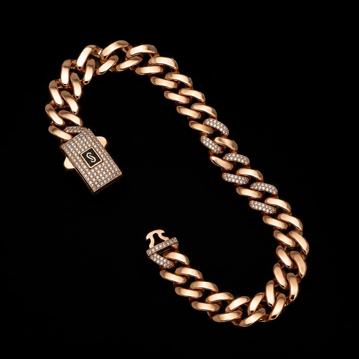 Rose Gold Crystal Accent Curb Chain Men's Bracelet - photo 2