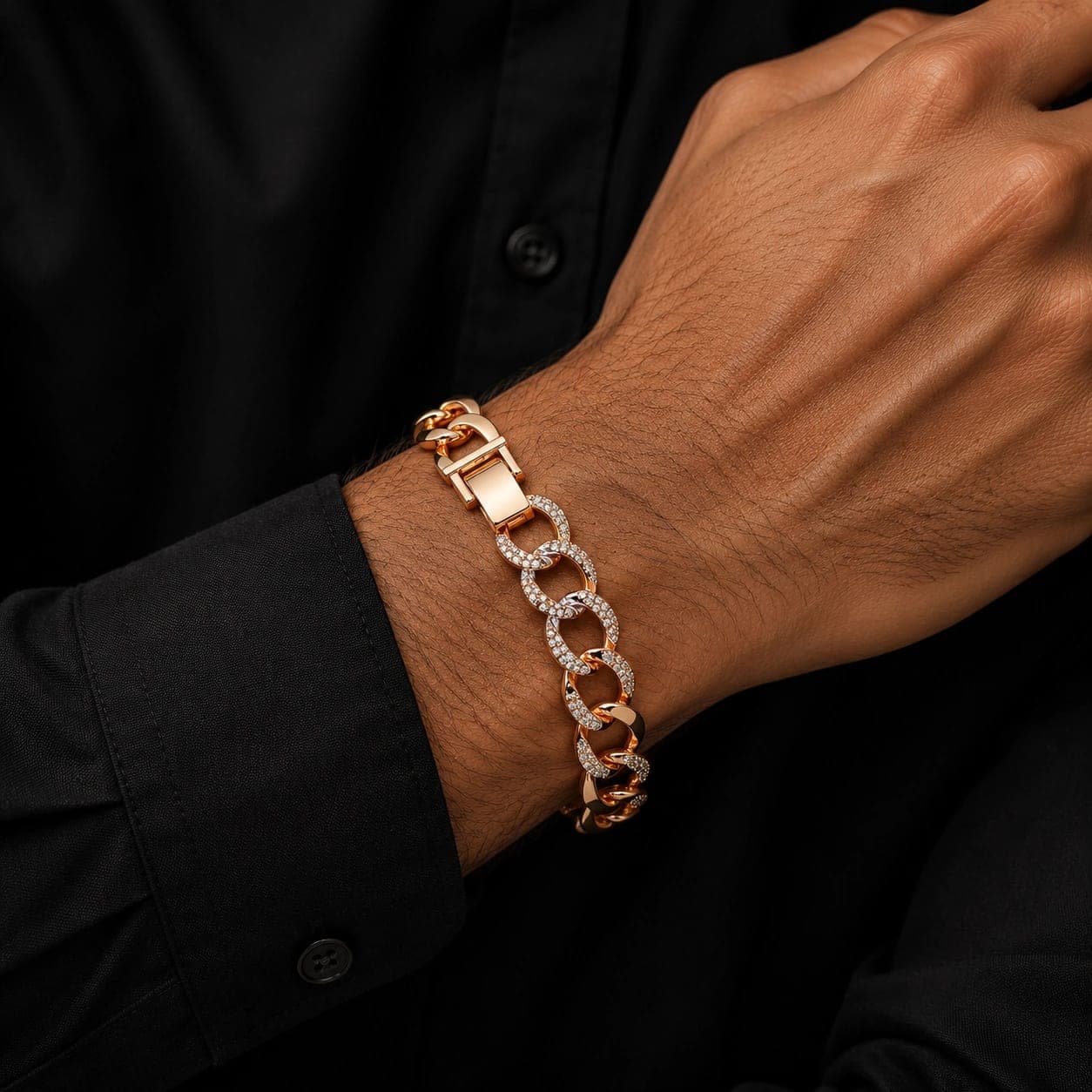 Rose Gold Crystal Link Chain Men's Bracelet