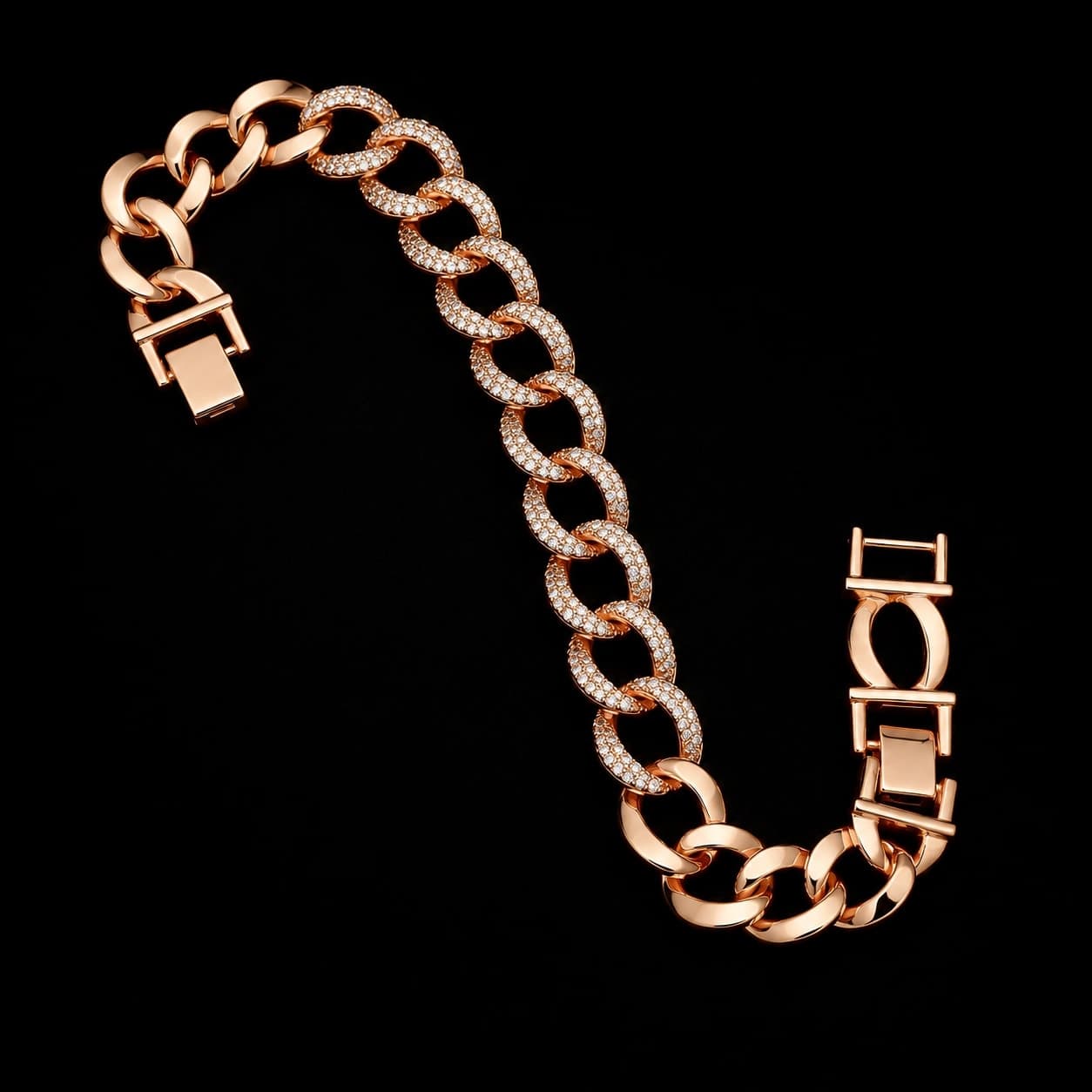 Rose Gold Crystal Link Chain Men's Bracelet - photo 2