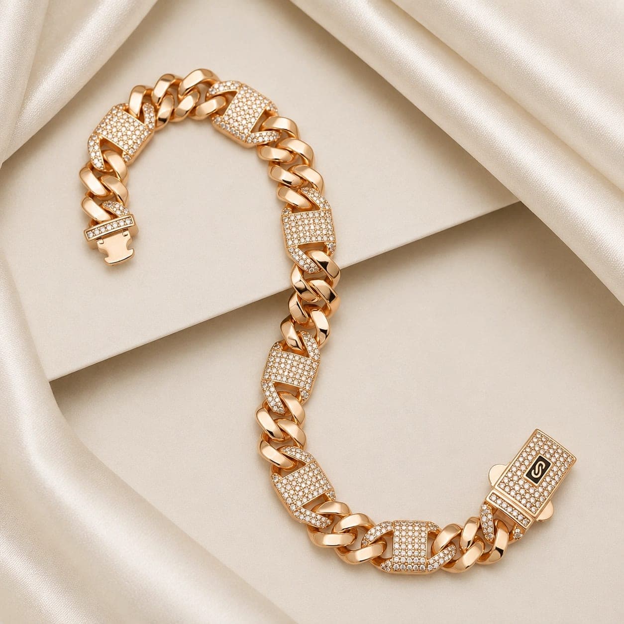 Rose Gold Crystal Cuban Link Men's Bracelet