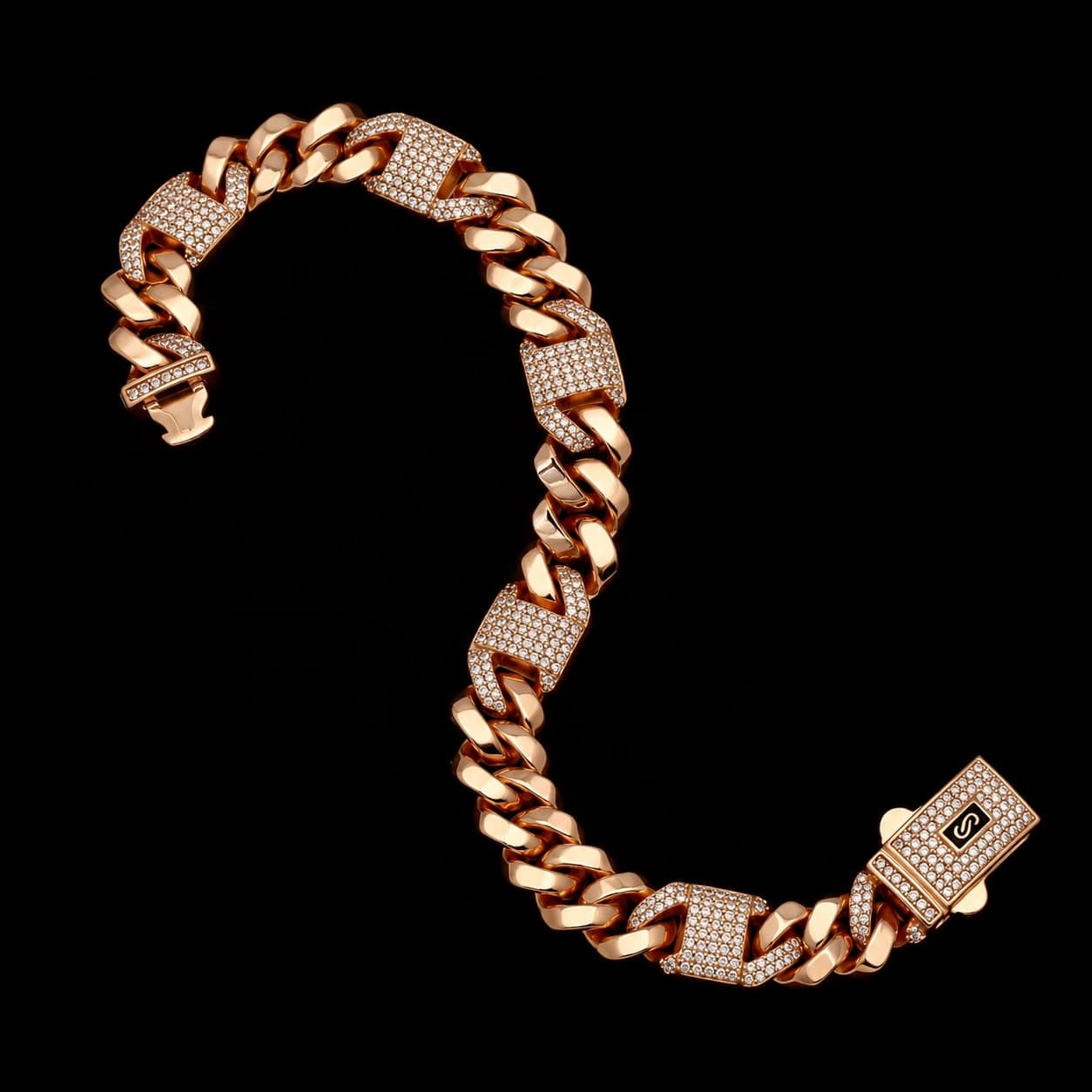 Rose Gold Crystal Cuban Link Men's Bracelet - photo 2