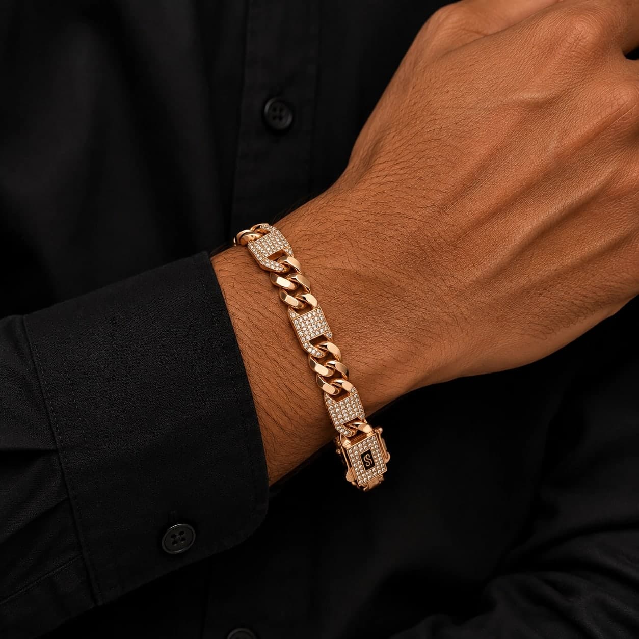 Rose Gold Crystal Cuban Link Men's Bracelet - photo 3