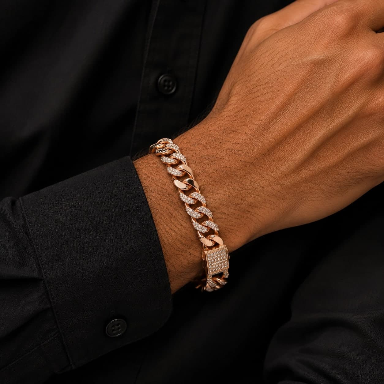 Rose Gold Crystal Curb Link Men's Bracelet