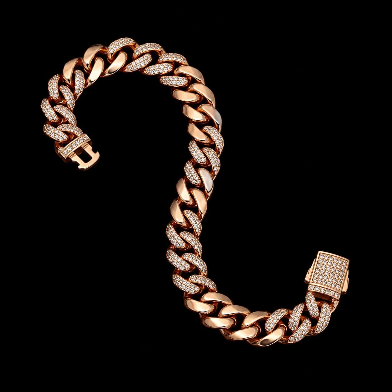 Rose Gold Crystal Curb Link Men's Bracelet - photo 2