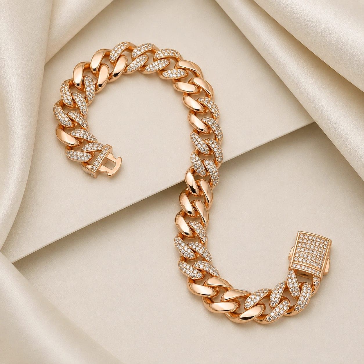 Rose Gold Crystal Curb Link Men's Bracelet - photo 3