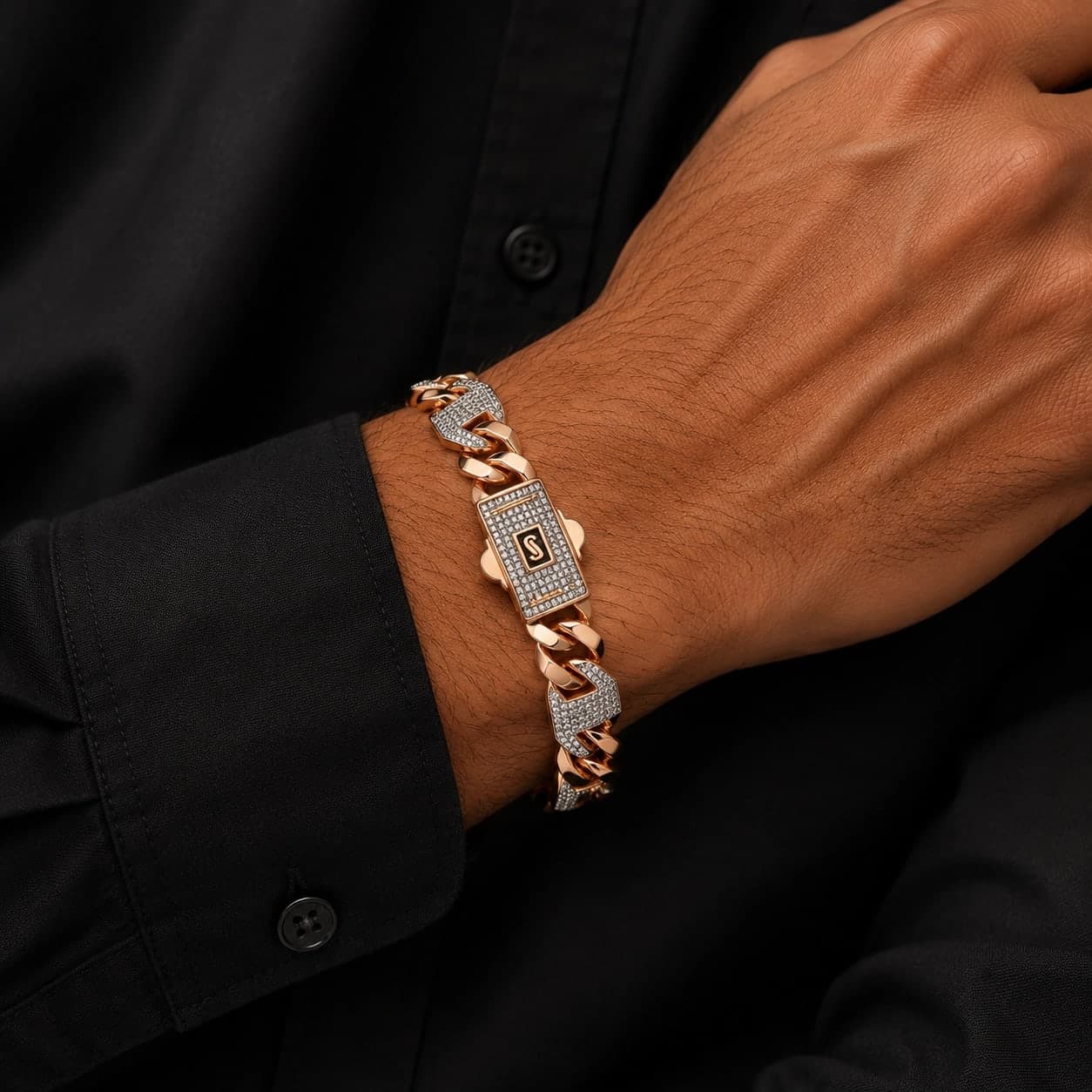 Rose Gold Crystal Link Men's Bracelet