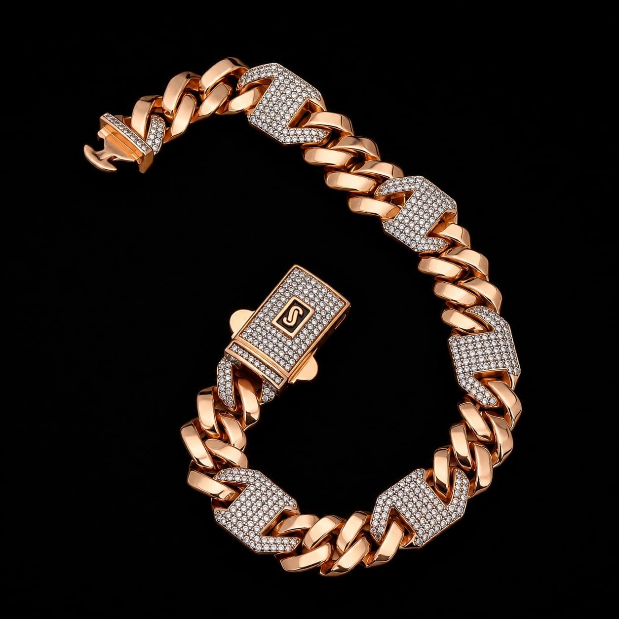 Rose Gold Crystal Link Men's Bracelet - photo 2