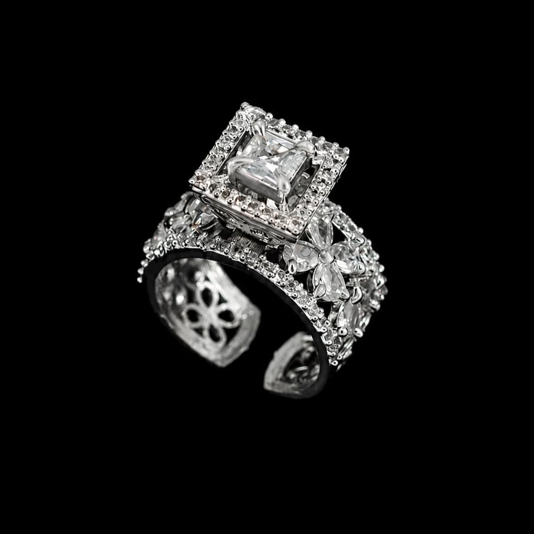 Silver Square Halo Statement Ring - photo 2