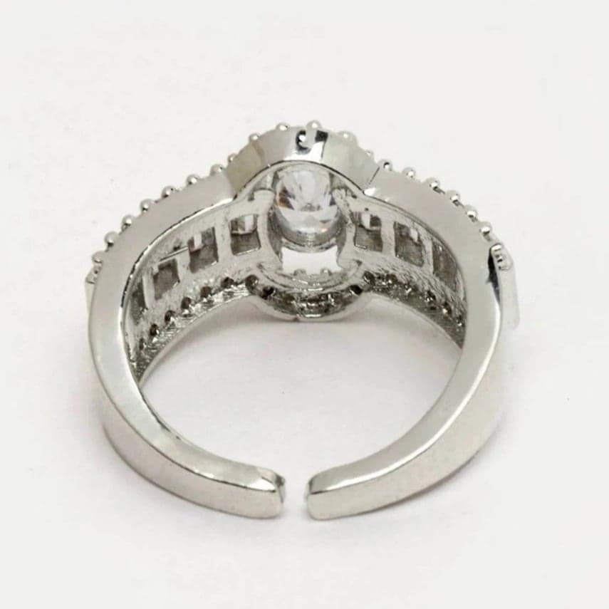 Silver Oval Crystal Statement Free Size Ring for Women - photo 3