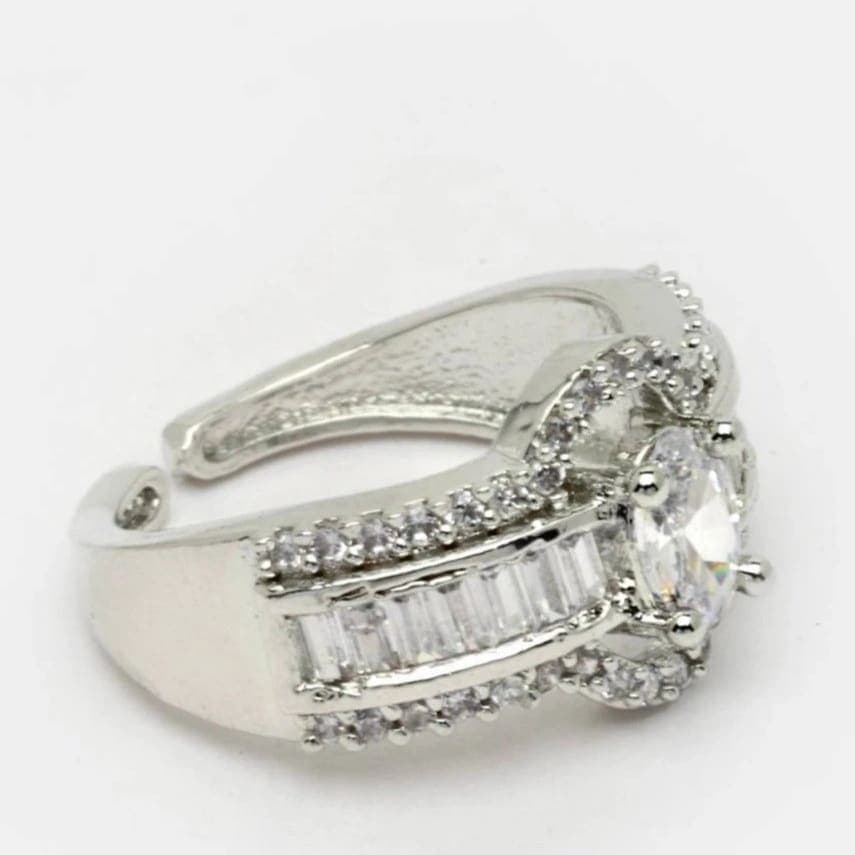 Silver Oval Crystal Statement Free Size Ring for Women - photo 4