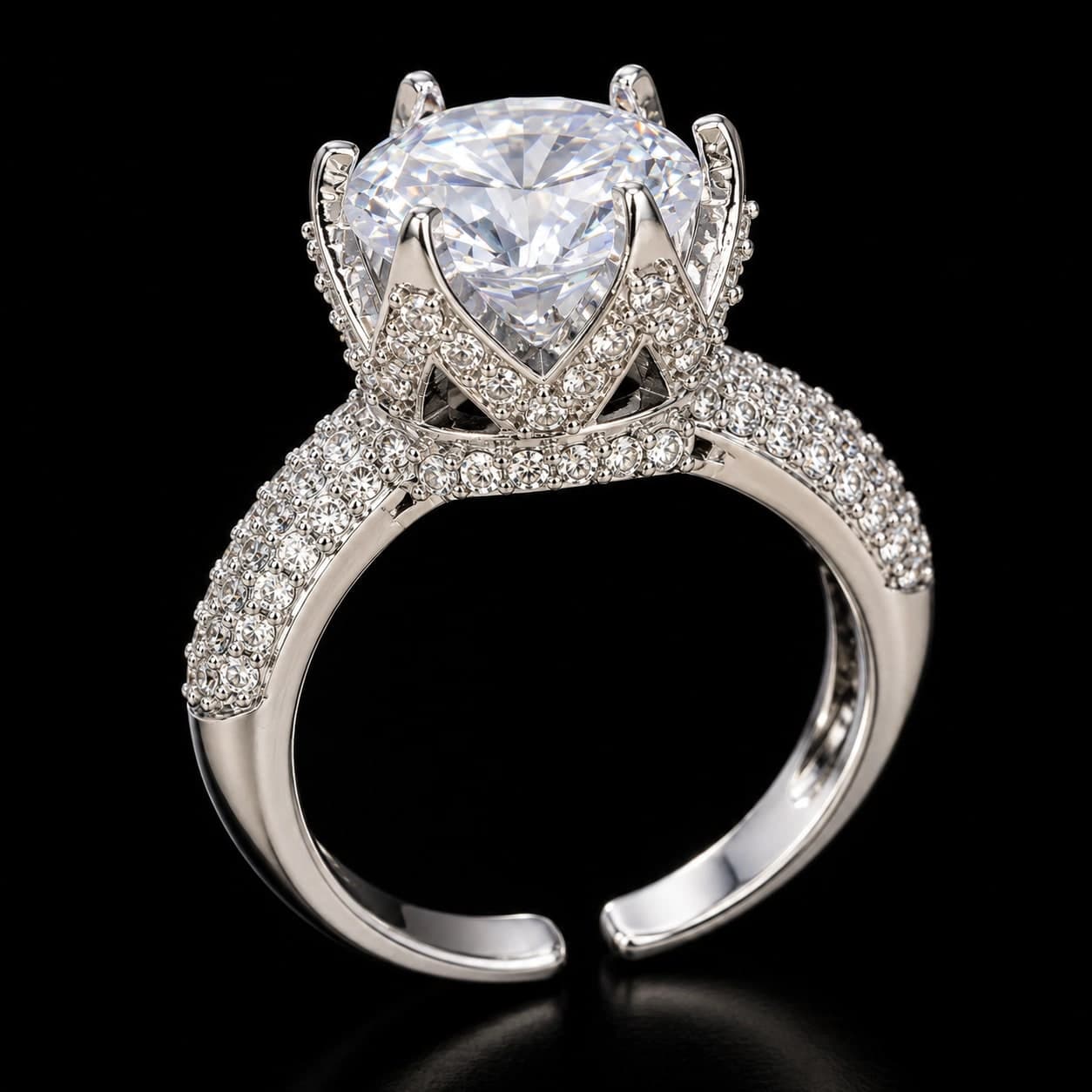 Silver Oval Crystal Adjustable Free Size Ring for Women
