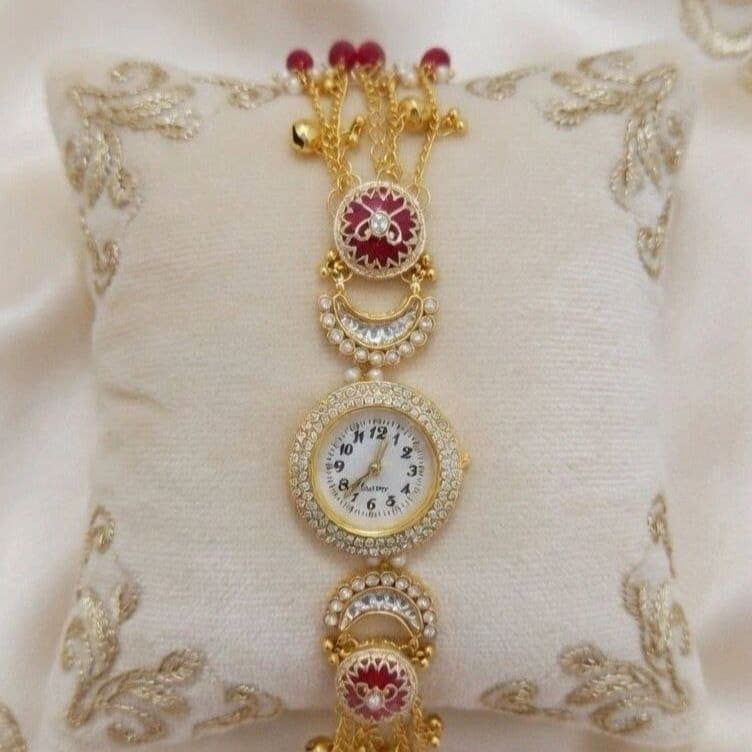 Red Floral Pearl Bracelet Watch for Women - photo 2