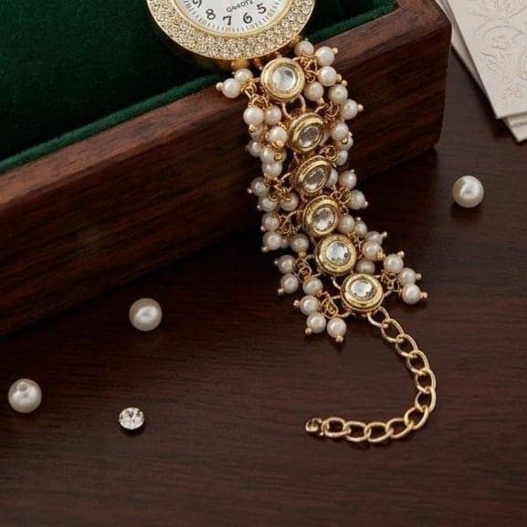Pearl Embellished Gold Bracelet Watch - photo 2