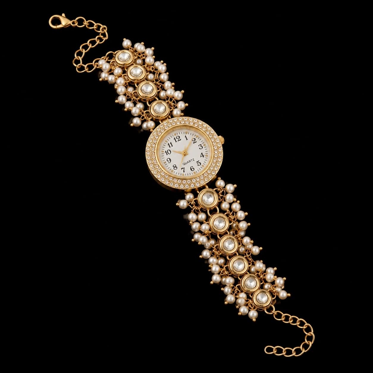 Pearl Embellished Gold Bracelet Watch - photo 3