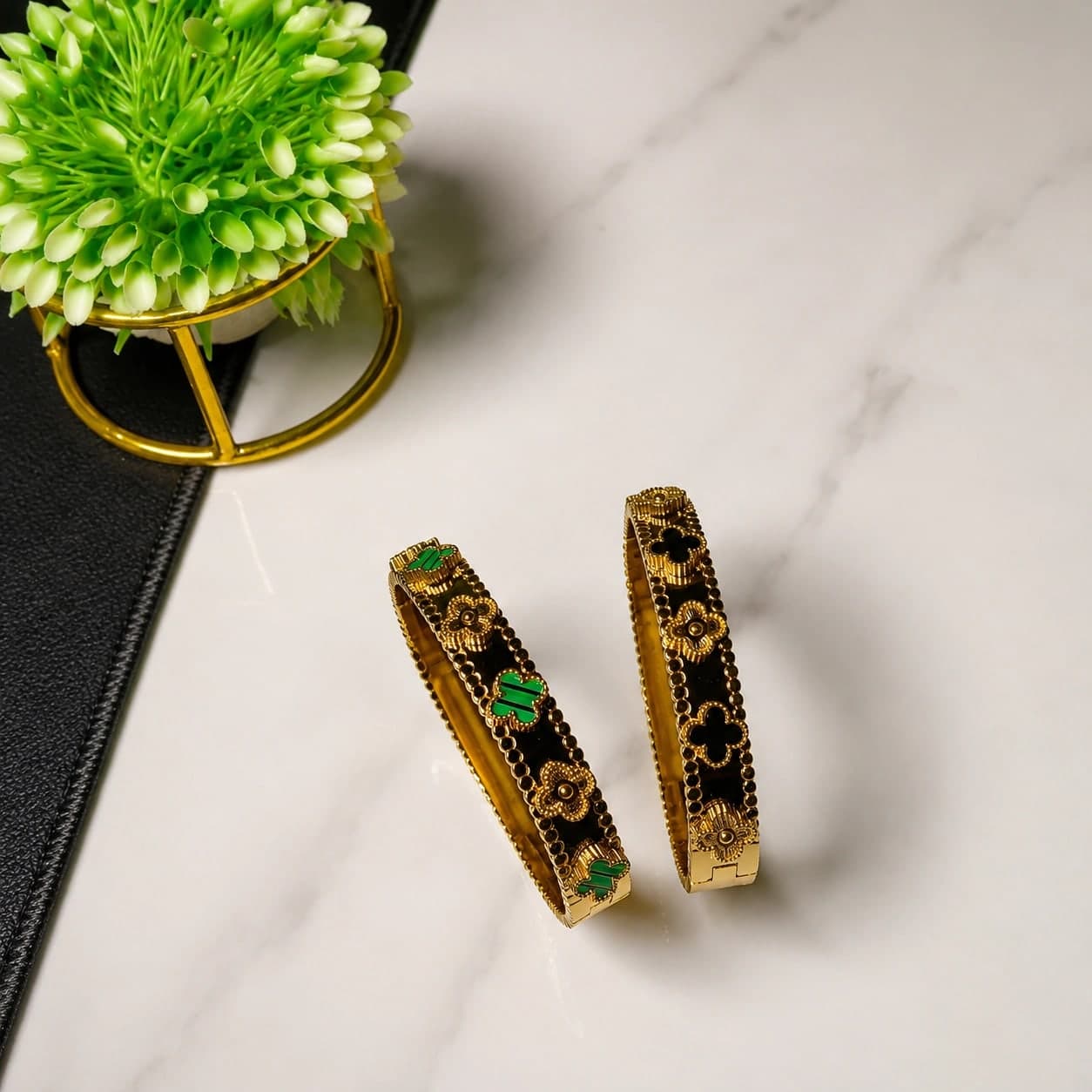 Green Floral Anti Tarnish Kada Bracelet for Women