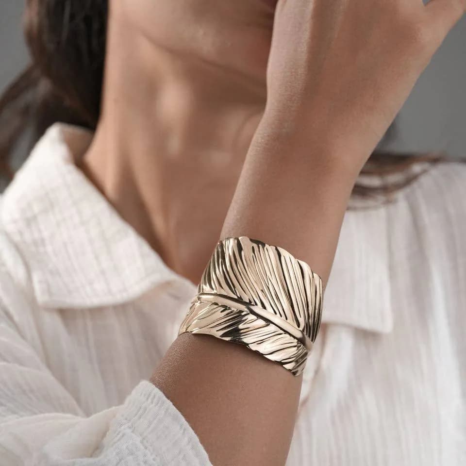 Sculpted Feather Luxe Anti-Tarnish Cuff Bracelet