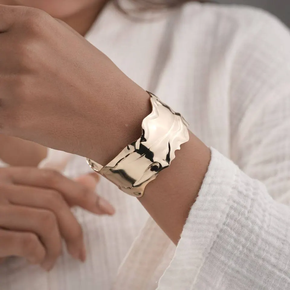 Liquid Wave Sculpted Anti-Tarnish Cuff Bracelet