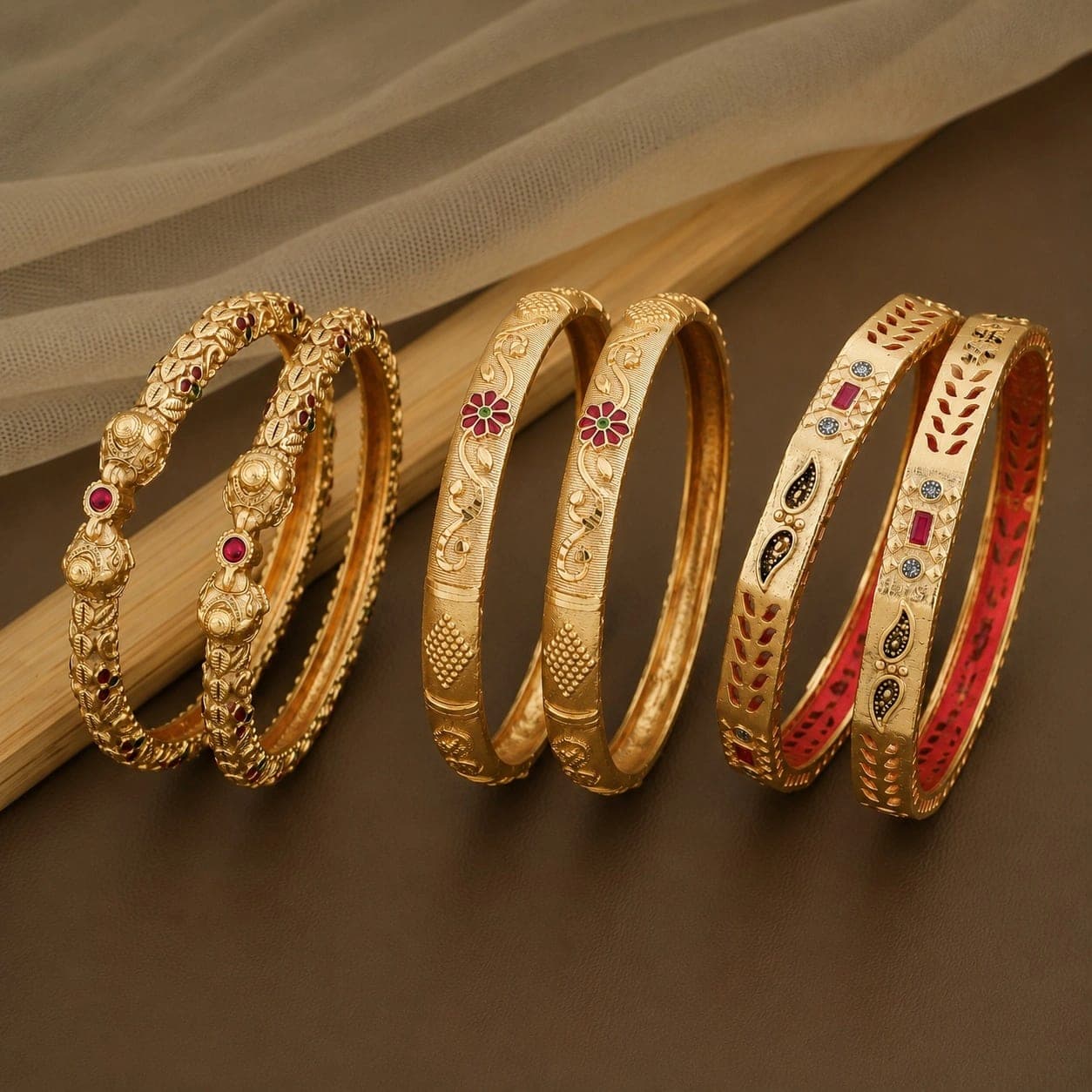 Royal Gold-Finish Bangle Combo – 3 Pairs (6 Pieces) at ₹999